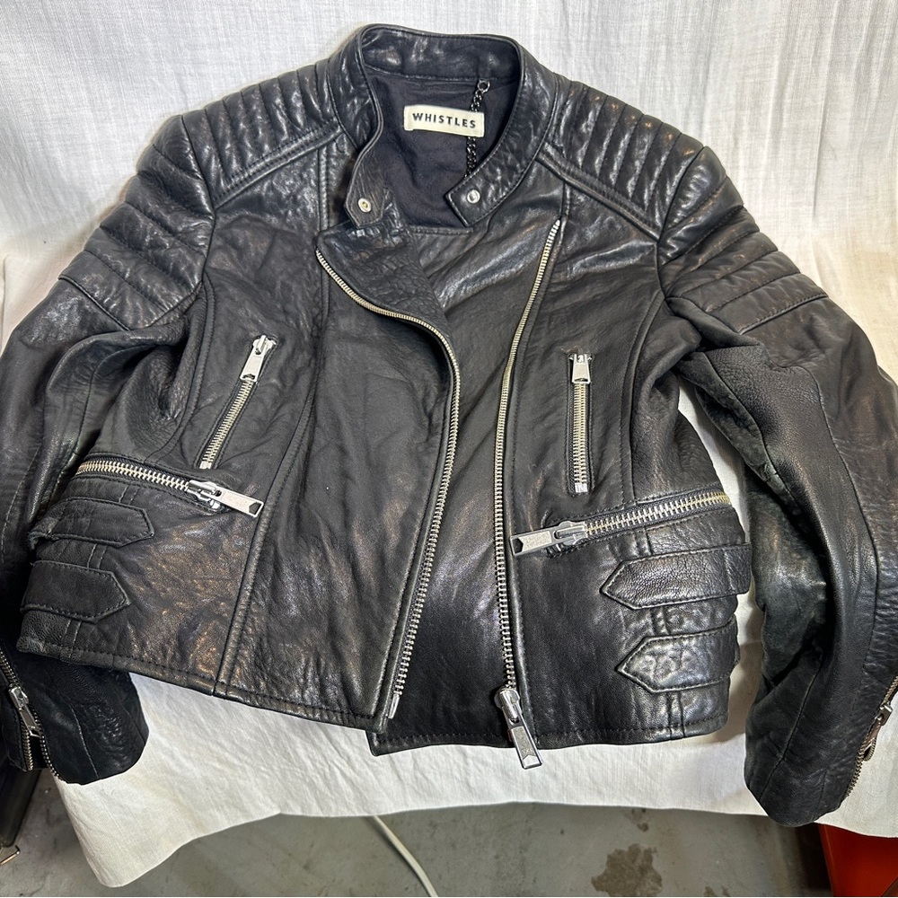 WHISTLES leather motorcycle jacket black